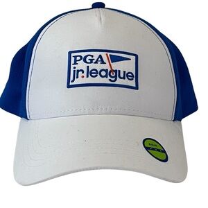 PGA Jr. League Adult Adjustable White and Blue Golf Cap